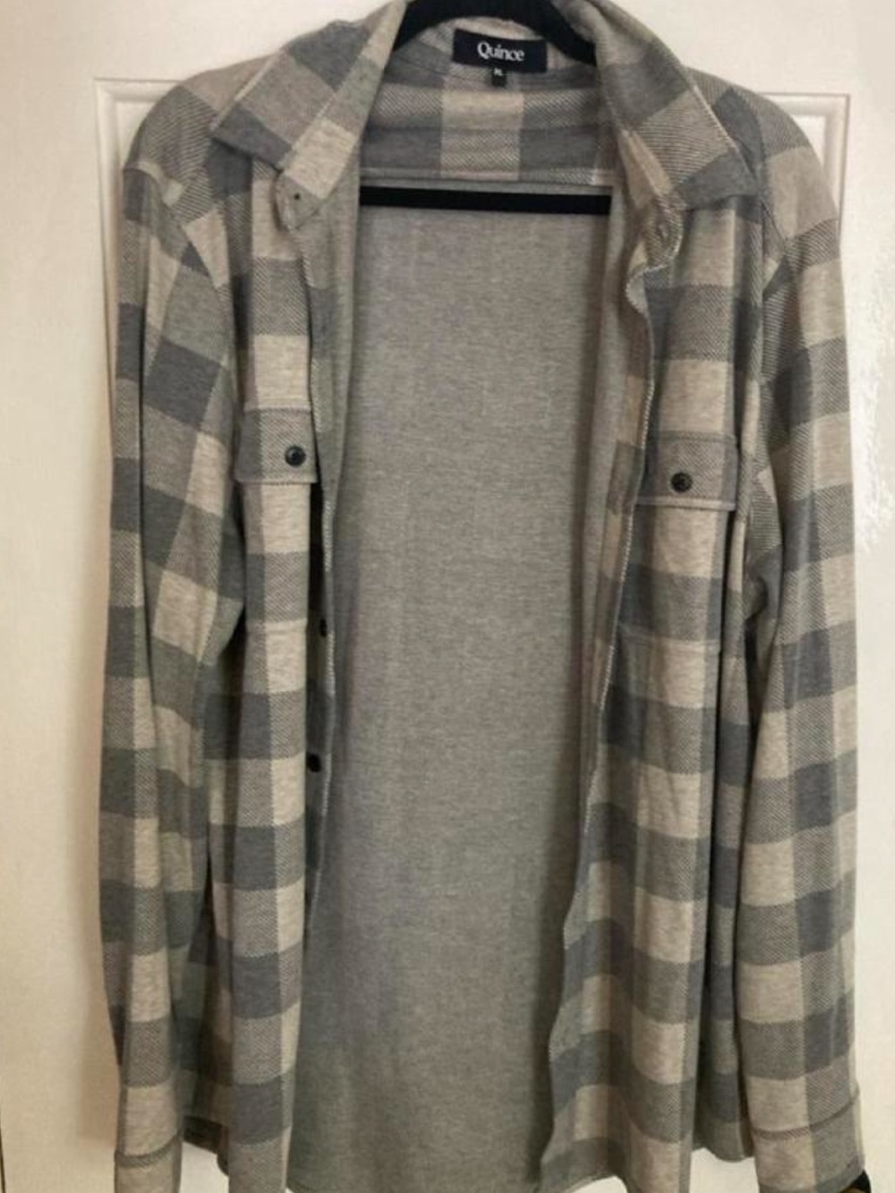 Quince Gray & Cream Plaid Button-Up Cardigan XL